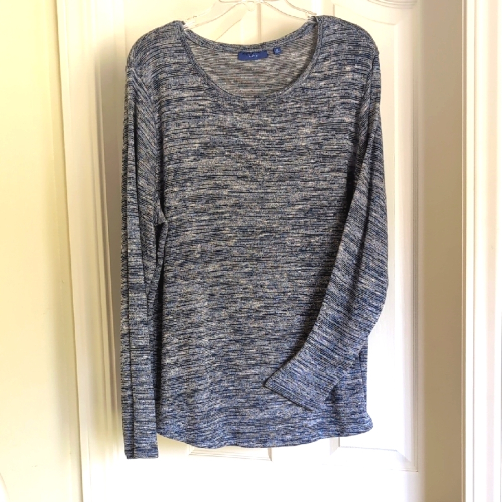 Apt.9 Lightweight Sweater Navy Blue Light Gray Marled Long Sleeve Sz1X EUC